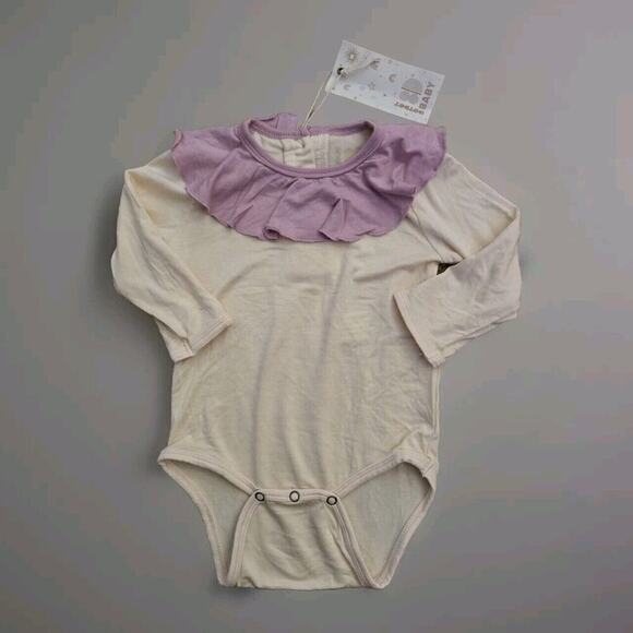 Dot Dot Ruffle Peter Pan Collar Bodysuit NWT Size 12-18mos Pink/Beige Modal‎ - Picture 1 of 4